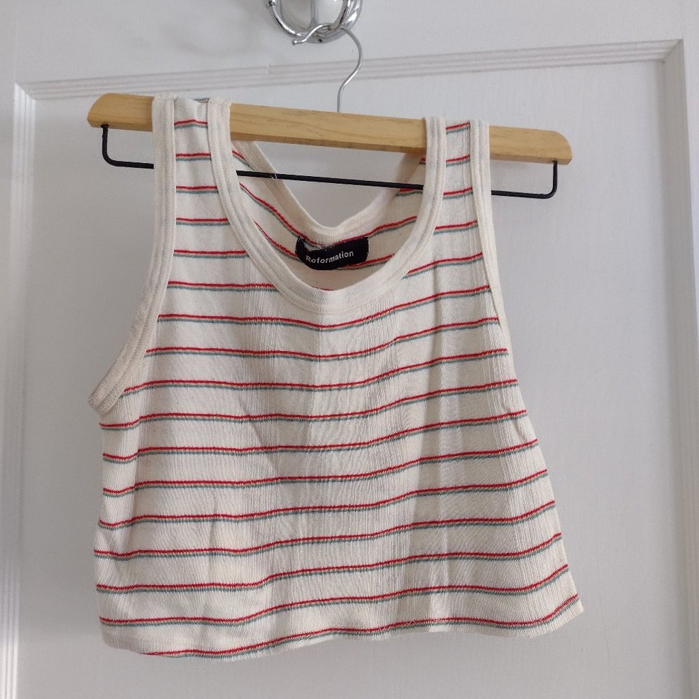 Reformation Cream and Red Striped Tank Top